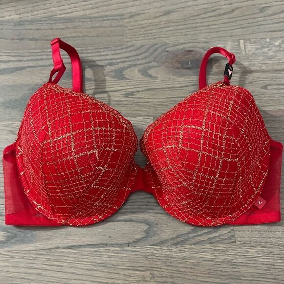 Victorias Secret Lined Demi Metallic Lace bra red and gold - Picture 7 of 7